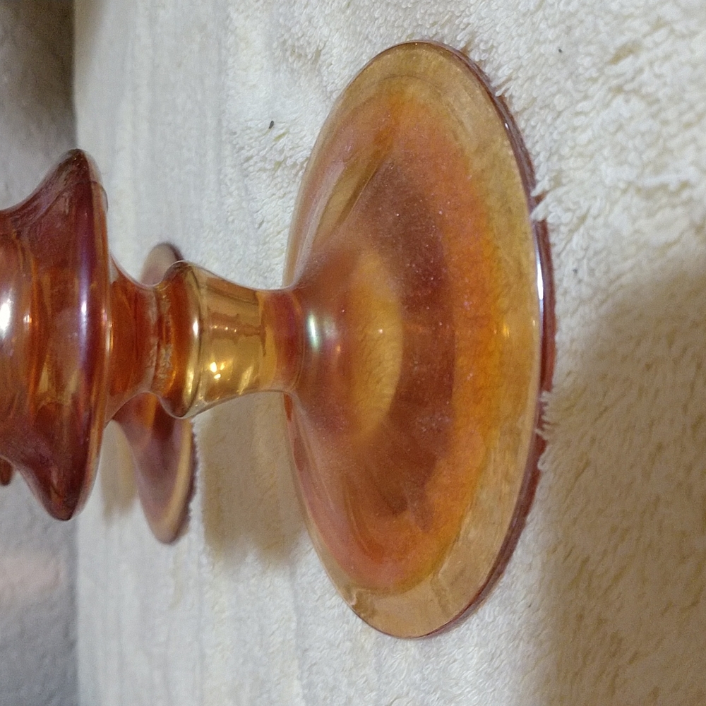 SOLD Vintage Depression Glass Amber Candlestick holders set of 2 - Picture 2 of 8
